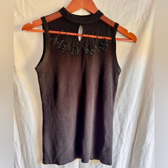 Black knit top with mesh yoke - Picture 2 of 6